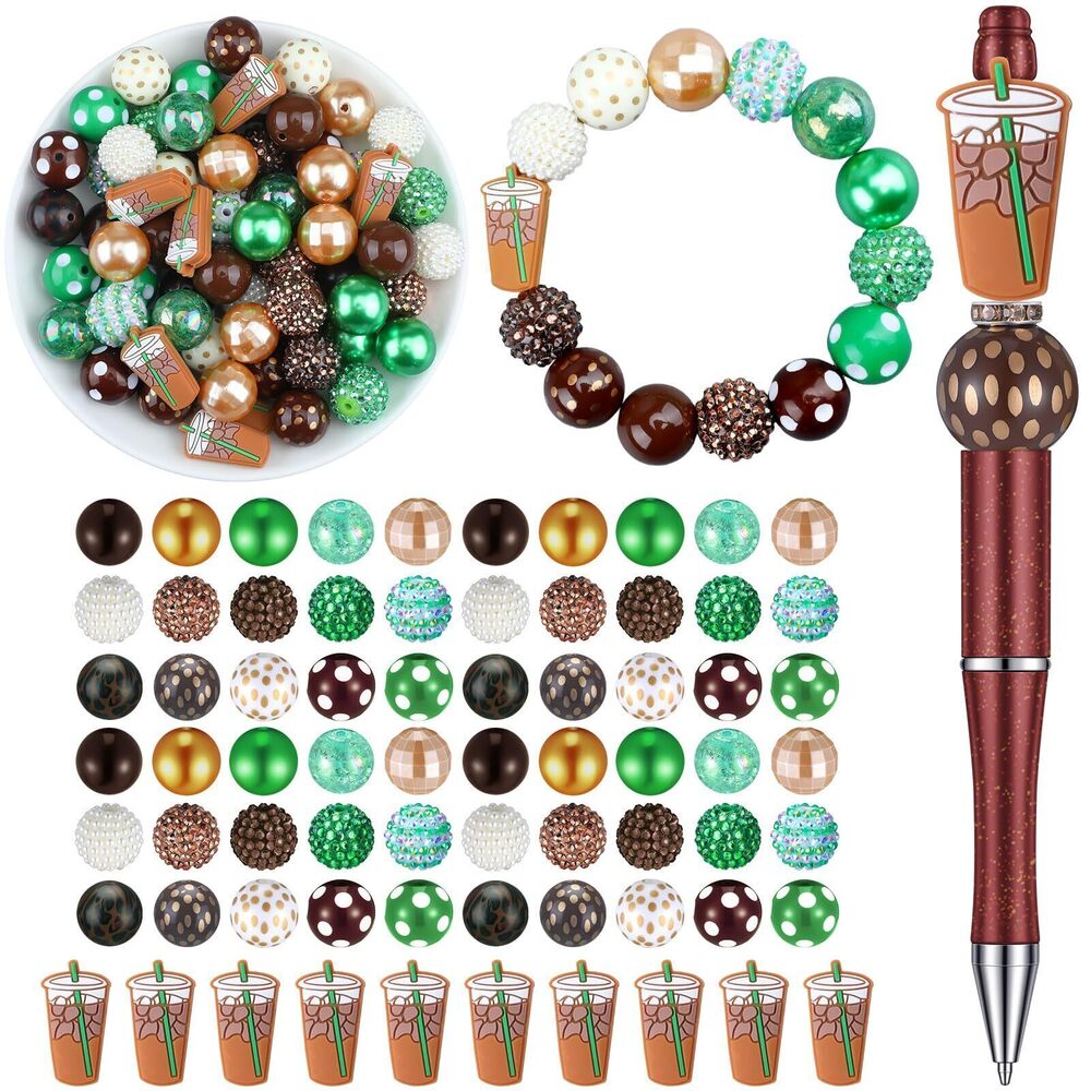 5868 70 Pcs Coffee Bubblegum and Silicone Beads Plastic Bubble Gum Beads